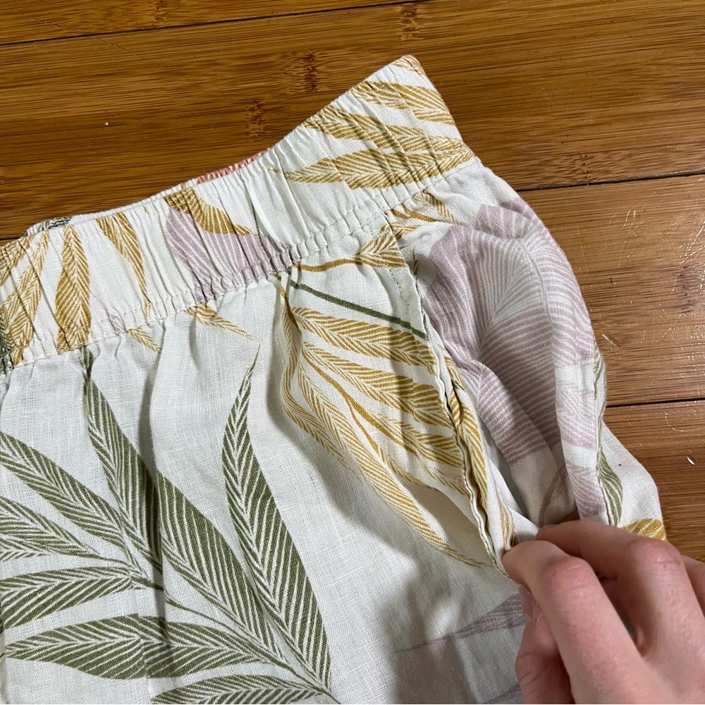 Tahari 100% Linen Tropical Leaf Print Pastel Wide Leg Crop Casual Pants - Picture 7 of 10